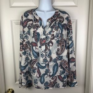 🌺Metaphor White Blue Paisley Printed Blouse Top